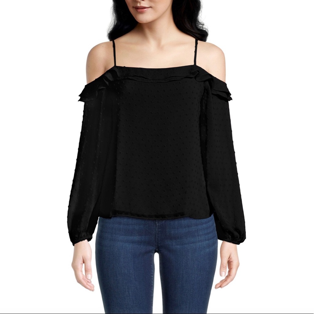 NWT Ann Taylor Dotted Ruffle Cold Shoulder Blouse